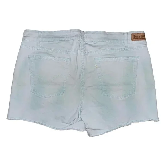 Levis Distressed Frayed Raw Hem Aqua Blue Denim Jean Shorts Womens 12 - Picture 4 of 7